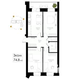 3-к квартира, вторичка, 75м2, 5/8 этаж