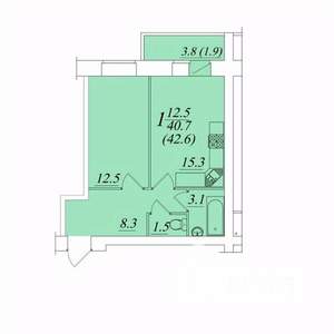 1-к квартира, строящийся дом, 43м2, 8/10 этаж