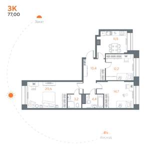 3-к квартира, вторичка, 77м2, 2/8 этаж