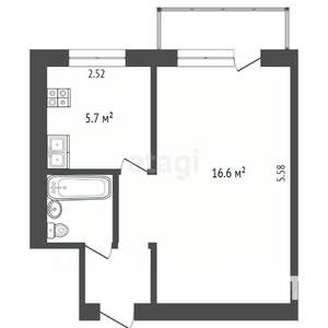 1-к квартира, вторичка, 29м2, 5/5 этаж