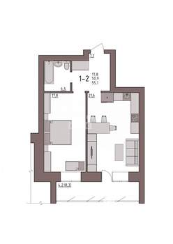 1-к квартира, сданный дом, 55м2, 7/10 этаж
