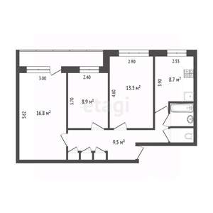 3-к квартира, вторичка, 61м2, 5/9 этаж