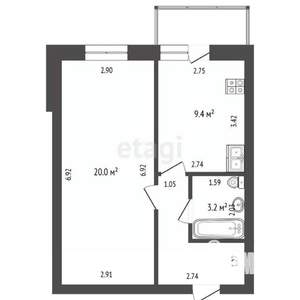 1-к квартира, вторичка, 37м2, 1/5 этаж