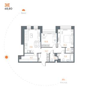 2-к квартира, вторичка, 69м2, 1/8 этаж