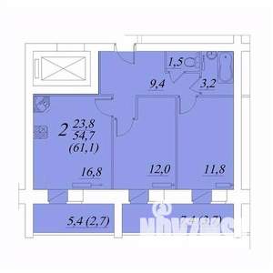 2-к квартира, строящийся дом, 61м2, 3/10 этаж