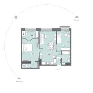 2-к квартира, сданный дом, 69м2, 9/9 этаж