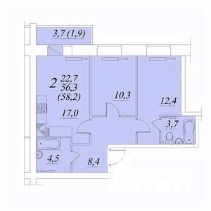 2-к квартира, строящийся дом, 58м2, 1/10 этаж