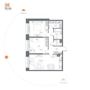 2-к квартира, вторичка, 72м2, 1/8 этаж