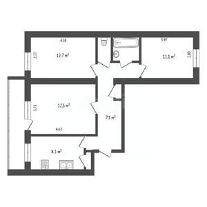 3-к квартира, вторичка, 68м2, 8/9 этаж