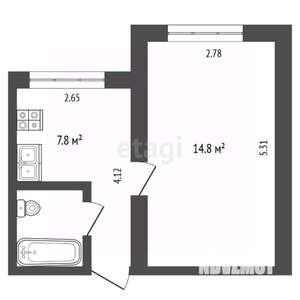 1-к квартира, вторичка, 26м2, 1/5 этаж