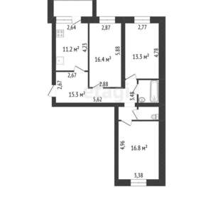3-к квартира, вторичка, 78м2, 10/11 этаж