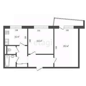 2-к квартира, вторичка, 54м2, 1/9 этаж