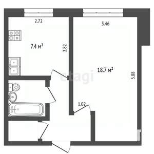 1-к квартира, вторичка, 35м2, 1/5 этаж