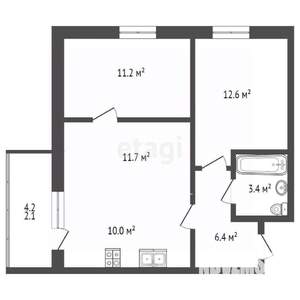 2-к квартира, сданный дом, 57м2, 2/5 этаж