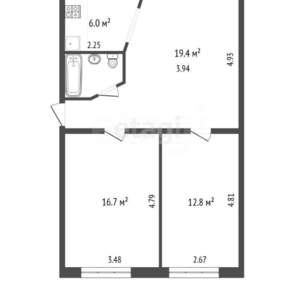 2-к квартира, вторичка, 60м2, 1/5 этаж