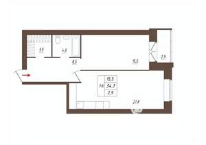 1-к квартира, строящийся дом, 54м2, 2/3 этаж