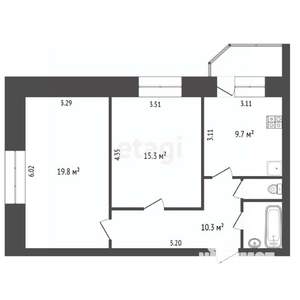 2-к квартира, вторичка, 59м2, 1/5 этаж