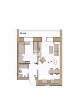 2-к квартира, вторичка, 48м2, -1/5 этаж