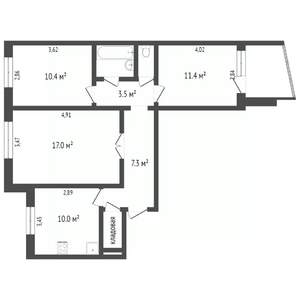 3-к квартира, вторичка, 68м2, 1/5 этаж