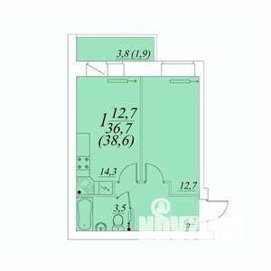 1-к квартира, строящийся дом, 39м2, 3/10 этаж