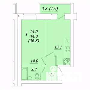 1-к квартира, строящийся дом, 37м2, 10/10 этаж