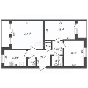 3-к квартира, вторичка, 98м2, 3/5 этаж
