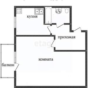 1-к квартира, вторичка, 30м2, 4/4 этаж