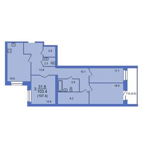 4-к квартира, строящийся дом, 107м2, 3/10 этаж