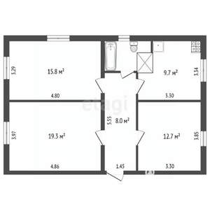 3-к квартира, вторичка, 69м2, 2/2 этаж
