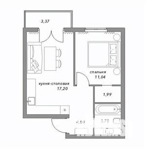 1-к квартира, строящийся дом, 42м2, 3/3 этаж