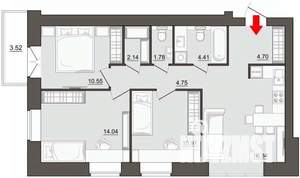 3-к квартира, строящийся дом, 74м2, 9/9 этаж