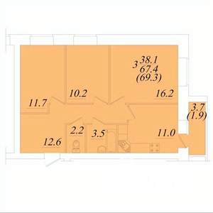 3-к квартира, строящийся дом, 69м2, 4/10 этаж