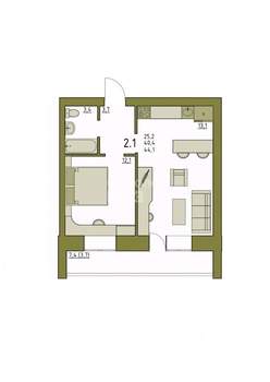 1-к квартира, сданный дом, 44м2, 3/5 этаж