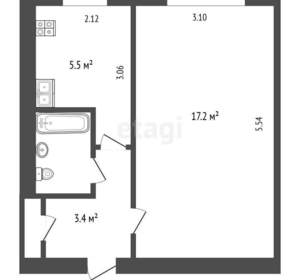 1-к квартира, вторичка, 29м2, 5/5 этаж