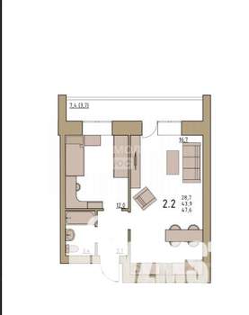 2-к квартира, вторичка, 48м2, 4/5 этаж