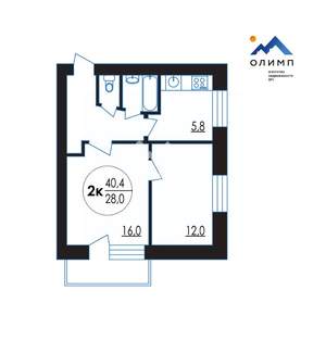 2-к квартира, вторичка, 40м2, 4/5 этаж