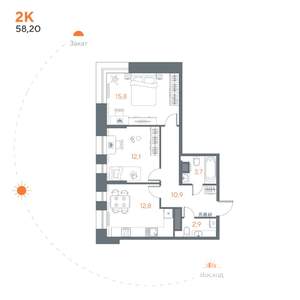 2-к квартира, вторичка, 58м2, 2/8 этаж