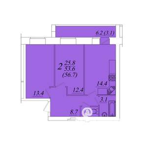 2-к квартира, строящийся дом, 57м2, 4/10 этаж