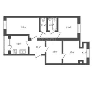 4-к квартира, вторичка, 61м2, 3/5 этаж