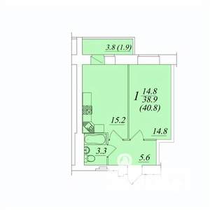 1-к квартира, строящийся дом, 41м2, 4/10 этаж