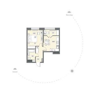 1-к квартира, сданный дом, 39м2, 8/9 этаж