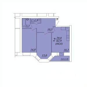 2-к квартира, строящийся дом, 65м2, 2/10 этаж