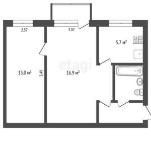 2-к квартира, вторичка, 44м2, 3/5 этаж