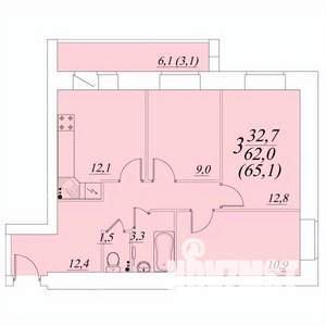3-к квартира, строящийся дом, 65м2, 10/10 этаж