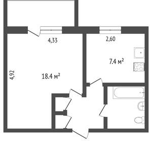 1-к квартира, вторичка, 34м2, 4/5 этаж