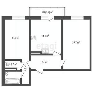 2-к квартира, вторичка, 58м2, 8/16 этаж