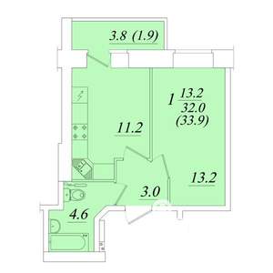 1-к квартира, строящийся дом, 34м2, 1/10 этаж