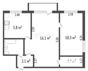 2-к квартира, вторичка, 41м2, 3/5 этаж