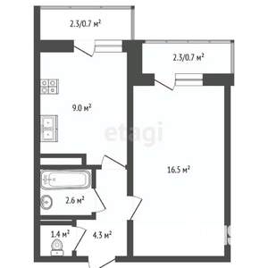 1-к квартира, вторичка, 35м2, 7/16 этаж