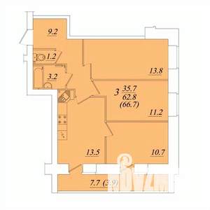 3-к квартира, вторичка, 67м2, 8/10 этаж